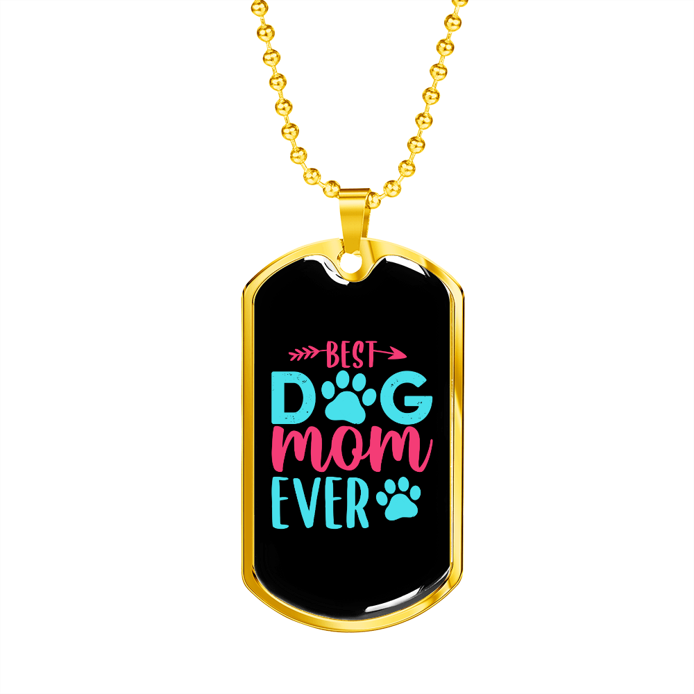 Best Dog Mom Ever Pink Blue Necklace Stainless Steel or 18k Gold Dog Tag 24" Chain-Express Your Love Gifts