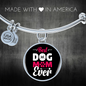 Best Dog Mom Ever Pink White Bracelet Stainless Steel or 18k Gold Circle Bangle-Express Your Love Gifts