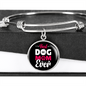 Best Dog Mom Ever Pink White Bracelet Stainless Steel or 18k Gold Circle Bangle-Express Your Love Gifts