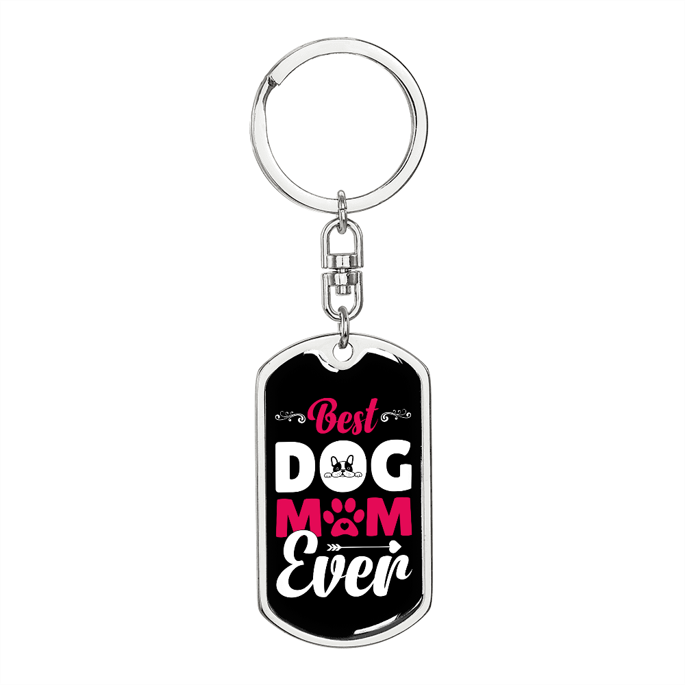 Best Dog Mom Ever Pink White Keychain Stainless Steel or 18k Gold Dog Tag Keyring-Express Your Love Gifts