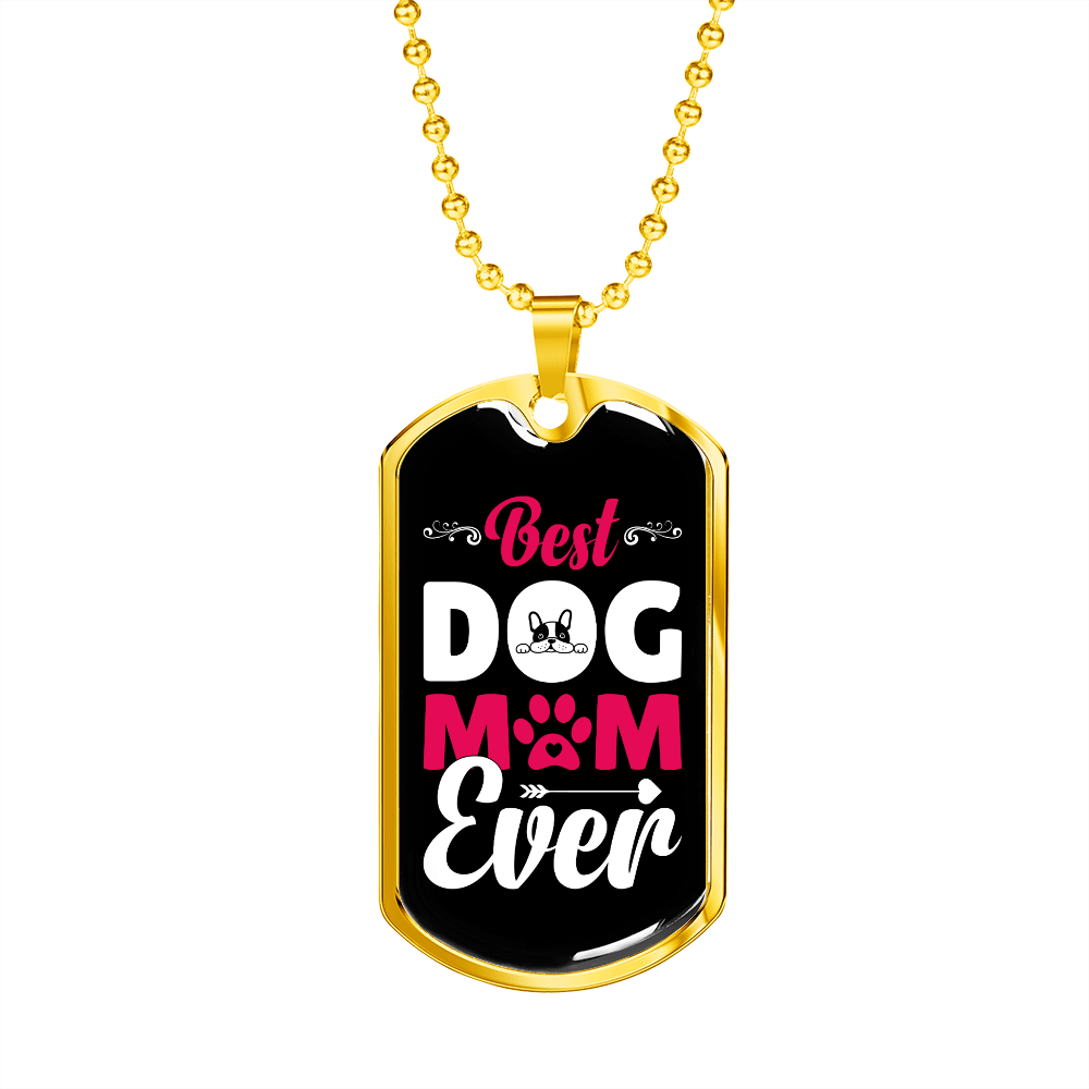 Best Dog Mom Ever Pink White Necklace Stainless Steel or 18k Gold Dog Tag 24" Chain-Express Your Love Gifts