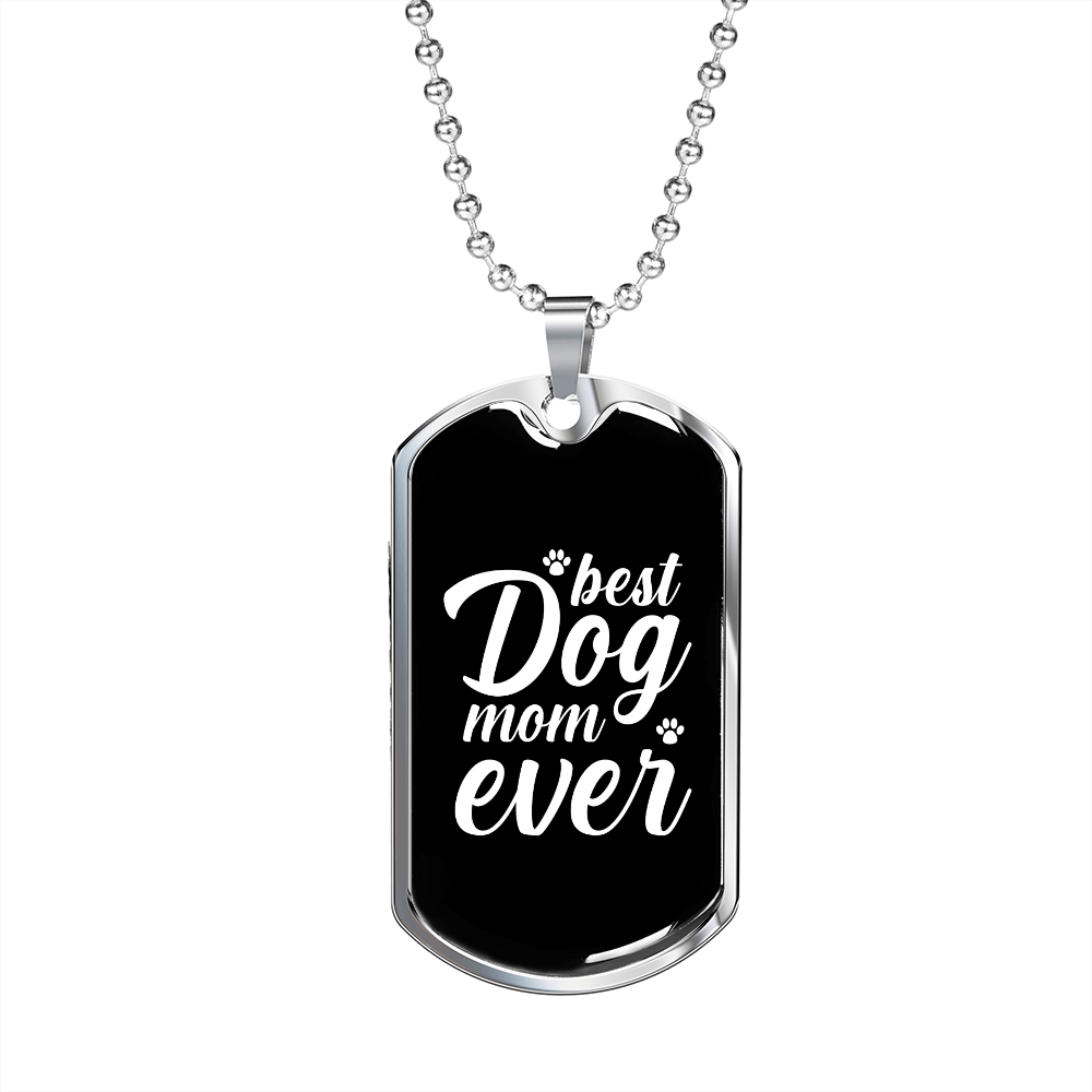 Best Dog Mom Ever Plain Necklace Stainless Steel or 18k Gold Dog Tag 24" Chain-Express Your Love Gifts