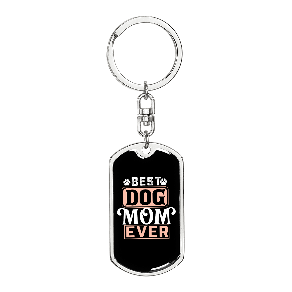 Best Dog Mom Ever Red White Keychain Stainless Steel or 18k Gold Dog Tag Keyring-Express Your Love Gifts