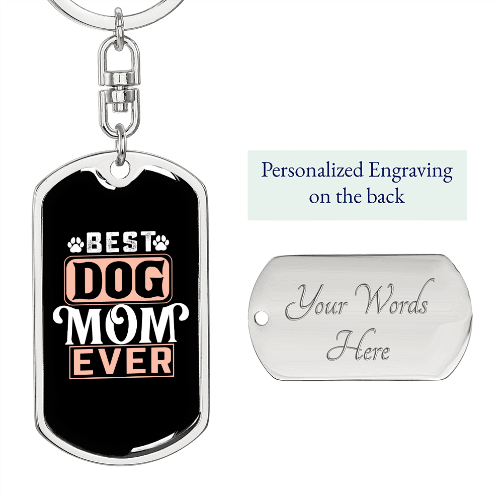 Best Dog Mom Ever Red White Keychain Stainless Steel or 18k Gold Dog Tag Keyring-Express Your Love Gifts