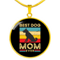 Best Dog Mom Ever Retro Dog Circle Necklace Stainless Steel or 18k Gold 18-22"-Express Your Love Gifts