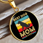 Best Dog Mom Ever Retro Dog Circle Necklace Stainless Steel or 18k Gold 18-22"-Express Your Love Gifts