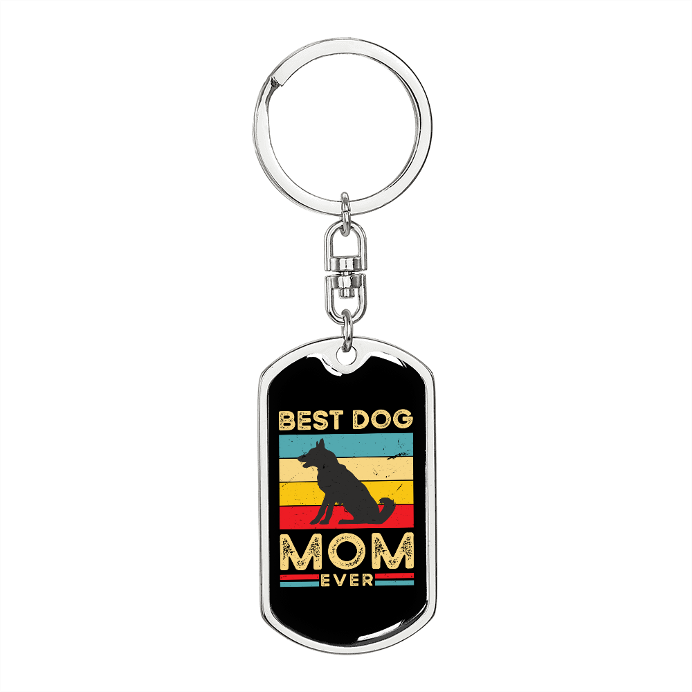 Best Dog Mom Ever Retro Dog Keychain Stainless Steel or 18k Gold Dog Tag Keyring-Express Your Love Gifts