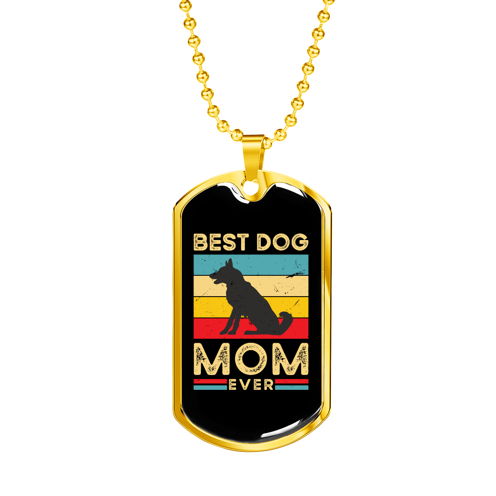 Best Dog Mom Ever Retro Dog Necklace Stainless Steel or 18k Gold Dog Tag 24" Chain-Express Your Love Gifts
