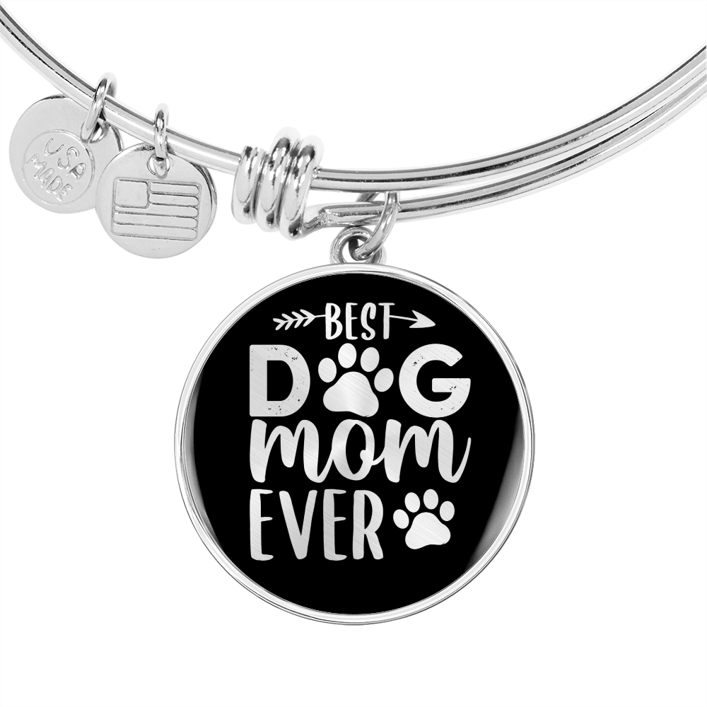 Best Dog Mom Ever TranspArent Bracelet Stainless Steel or 18k Gold Circle Bangle-Express Your Love Gifts