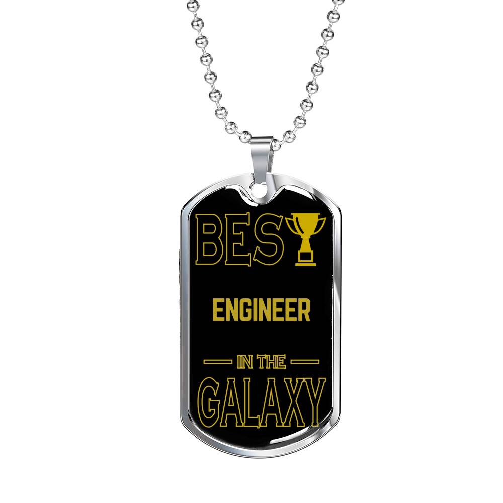 Best Engineer In The Galaxy Necklace Stainless Steel or 18k Gold Dog Tag w 24"-Express Your Love Gifts