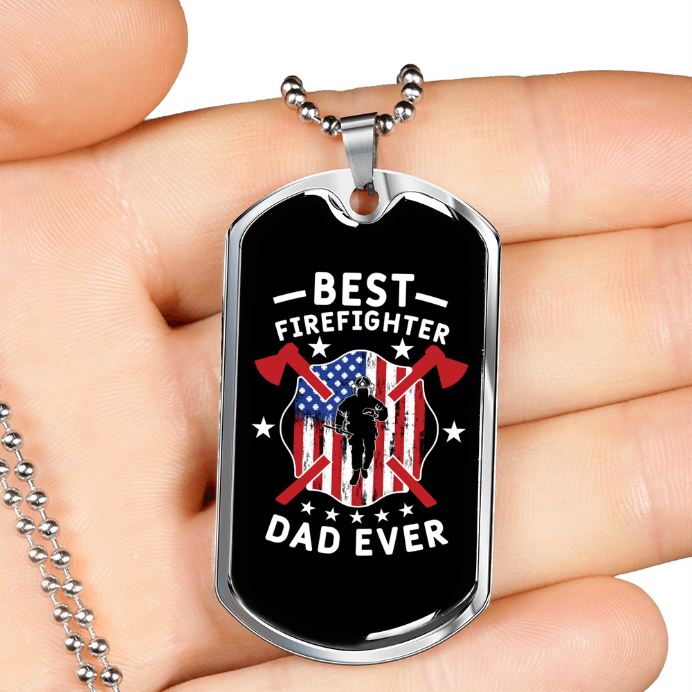 Best Firefighter Dad Ever Necklace Stainless Steel or 18k Gold Dog Tag 24" Chain-Express Your Love Gifts