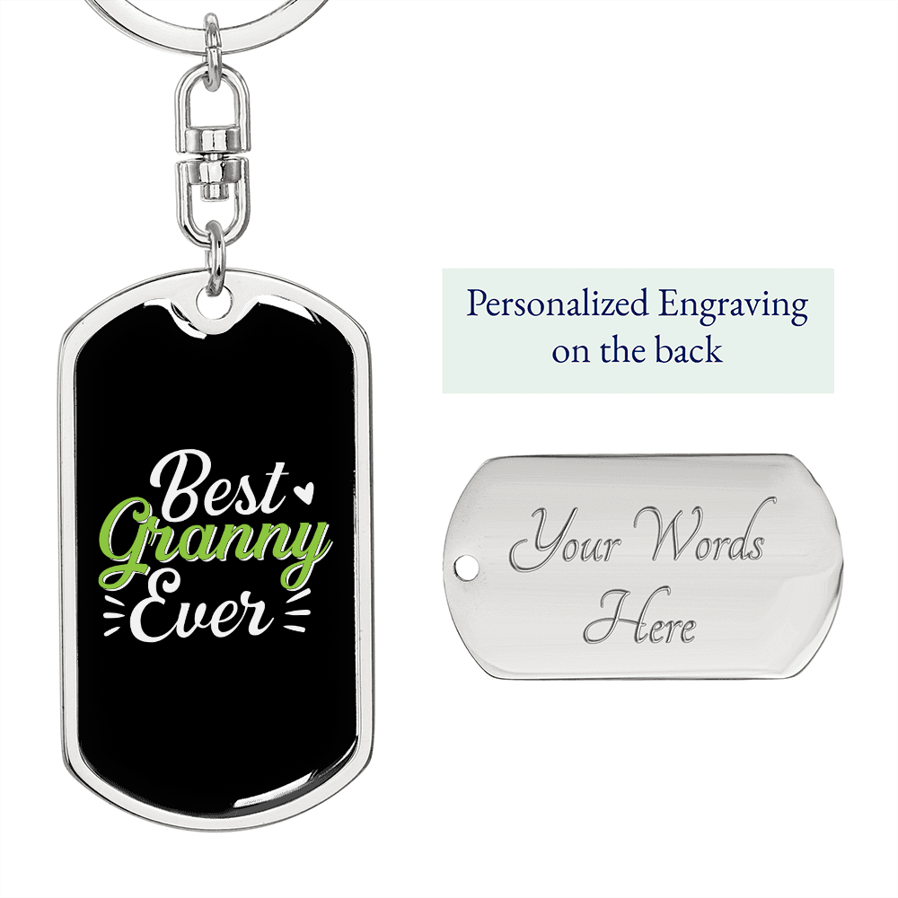 Best Granny Ever Green Mom Keychain Stainless Steel or 18k Gold Dog Tag Keyring-Express Your Love Gifts