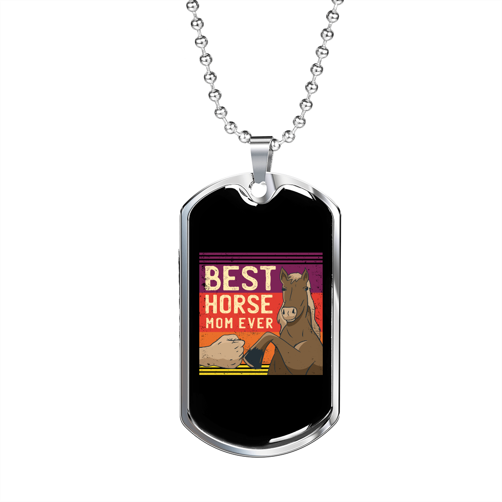 Best Horse Mom Ever Horse Necklace Stainless Steel or 18k Gold Dog Tag 24" Chain-Express Your Love Gifts