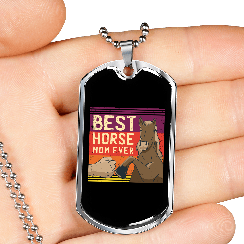 Best Horse Mom Ever Horse Necklace Stainless Steel or 18k Gold Dog Tag 24" Chain-Express Your Love Gifts