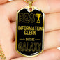 Best Information Clerk In The Galaxy Necklace Stainless Steel or 18k Gold Dog Tag w 24"-Express Your Love Gifts