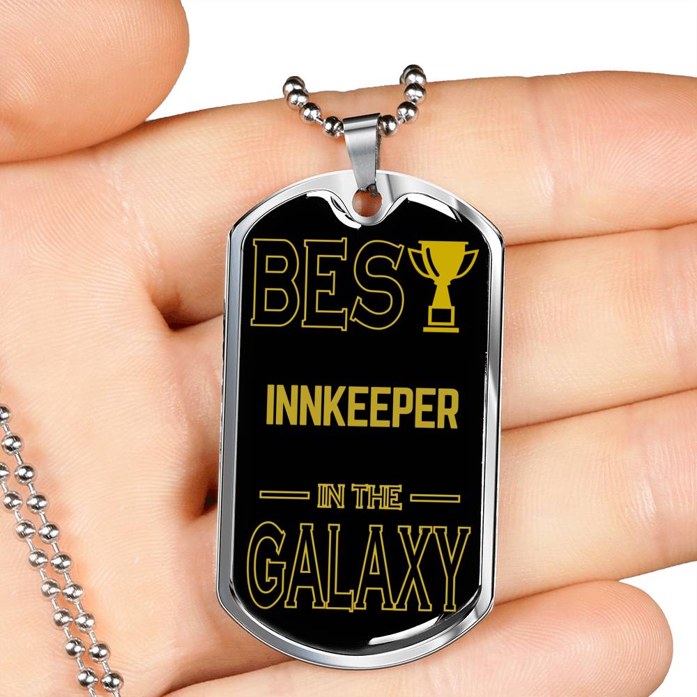 Best Innkeeper In The Galaxy Necklace Stainless Steel or 18k Gold Dog Tag w 24"-Express Your Love Gifts