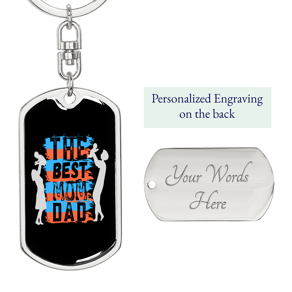 Best Mom Dad Keychain Stainless Steel or 18k Gold Dog Tag Keyring-Express Your Love Gifts