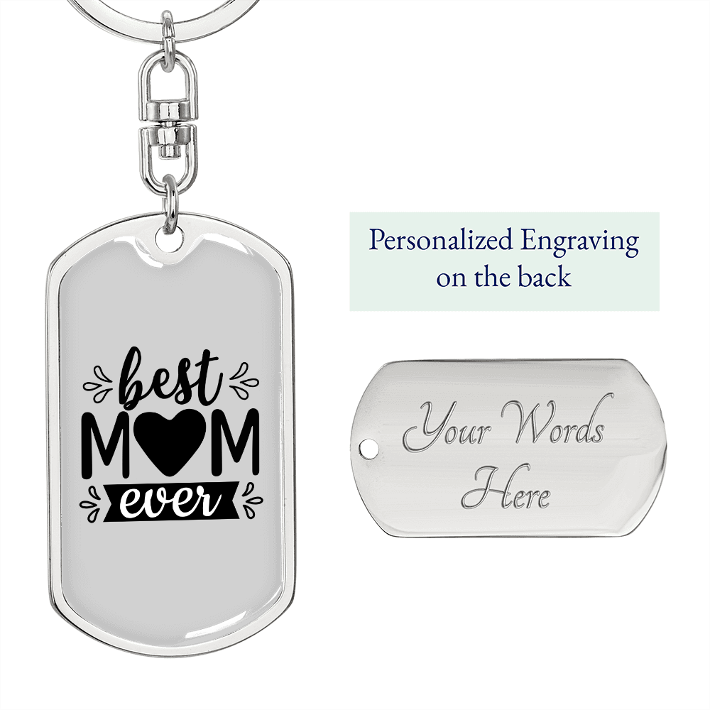 Best Mom Ever Black Heart Keychain Stainless Steel or 18k Gold Dog Tag Keyring-Express Your Love Gifts