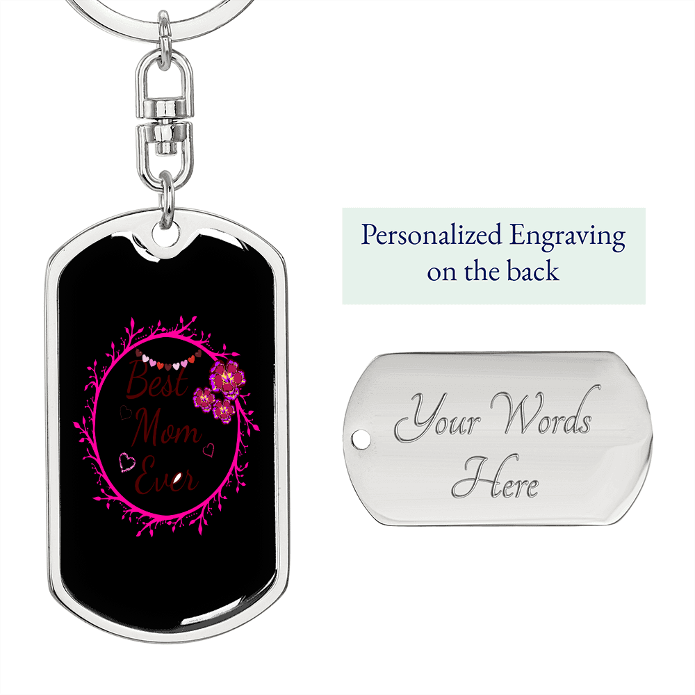 Best Mom Ever Circle Vine Keychain Stainless Steel or 18k Gold Dog Tag Keyring-Express Your Love Gifts