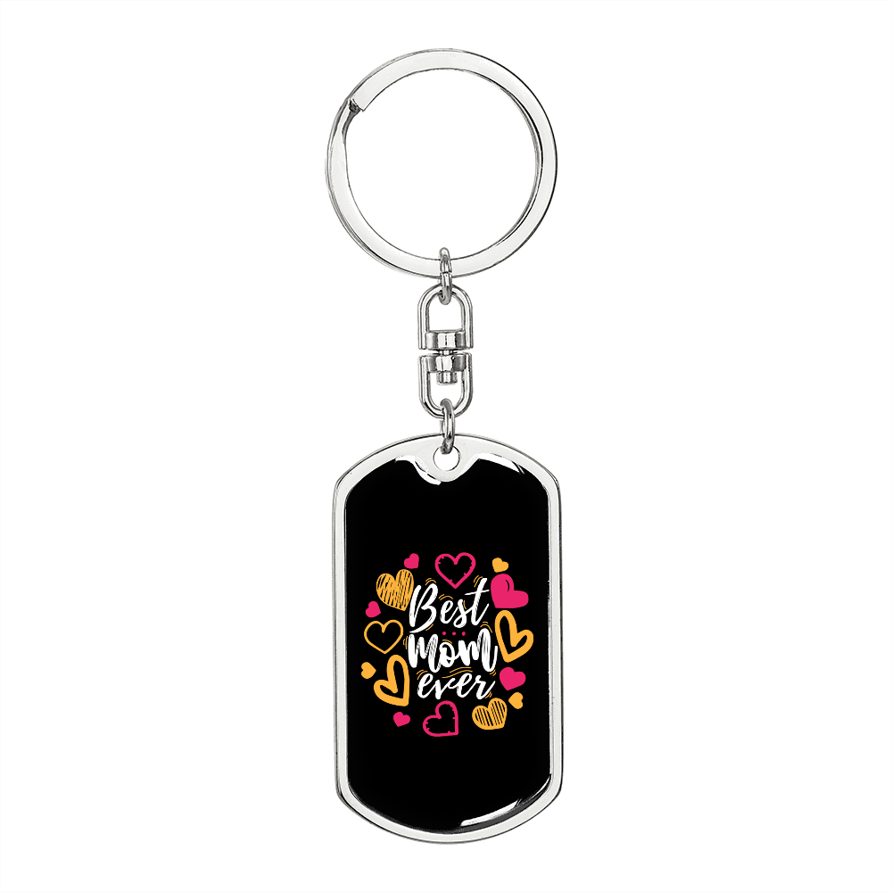 Best Mom Ever Color Hearts Keychain Stainless Steel or 18k Gold Dog Tag Keyring-Express Your Love Gifts