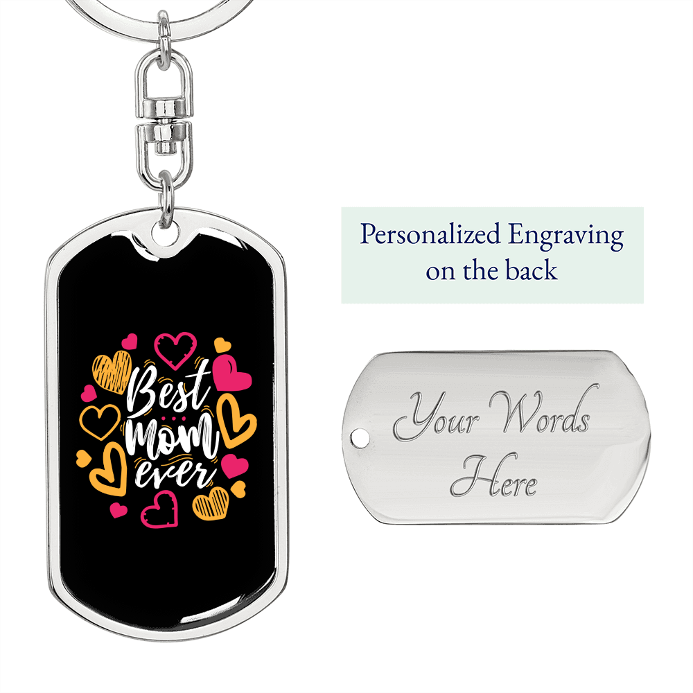Best Mom Ever Color Hearts Keychain Stainless Steel or 18k Gold Dog Tag Keyring-Express Your Love Gifts