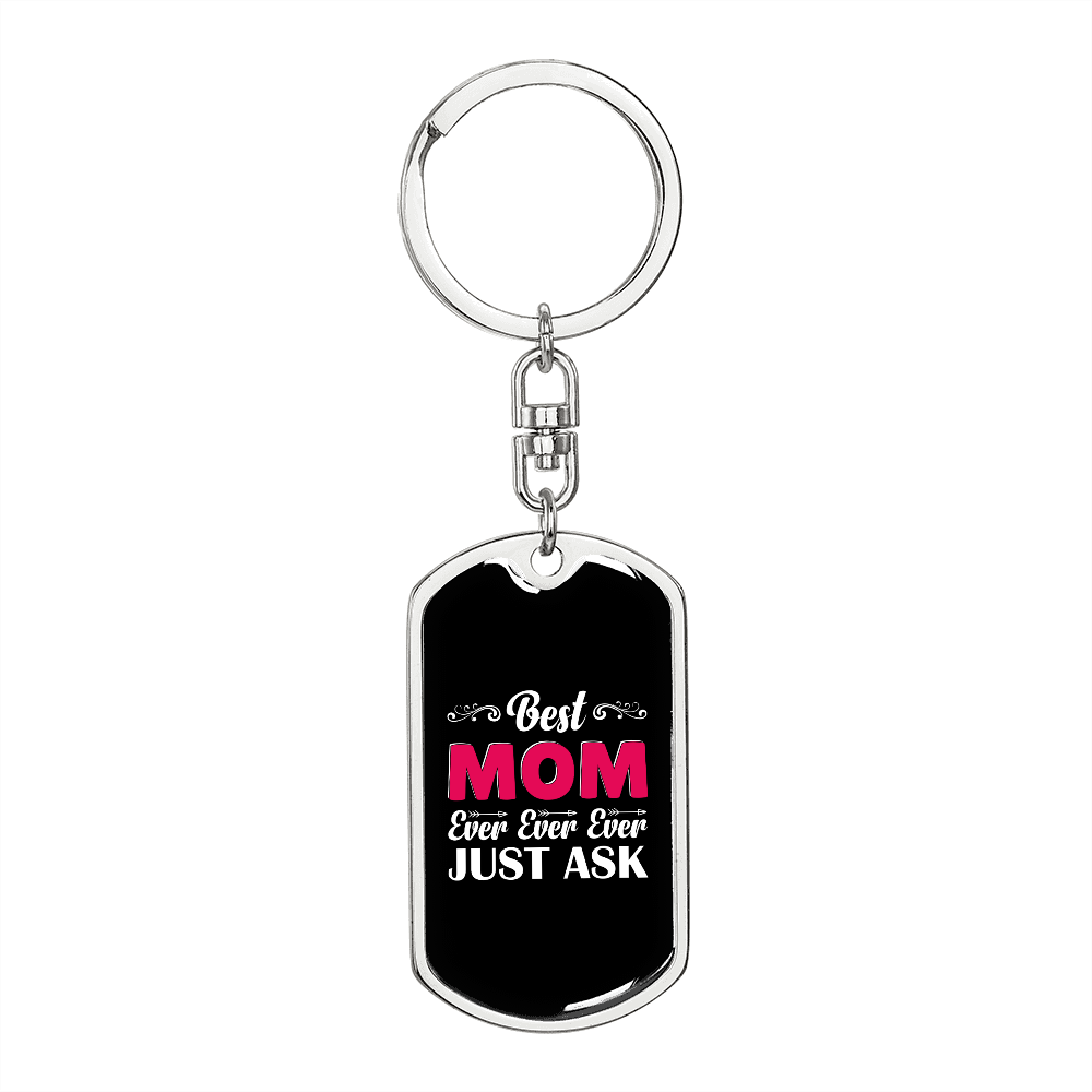 Best Mom Ever Ever Pink Keychain Stainless Steel or 18k Gold Dog Tag Keyring-Express Your Love Gifts