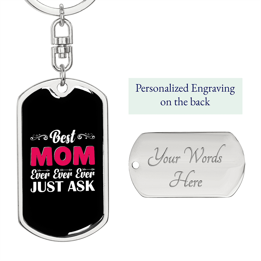 Best Mom Ever Ever Pink Keychain Stainless Steel or 18k Gold Dog Tag Keyring-Express Your Love Gifts