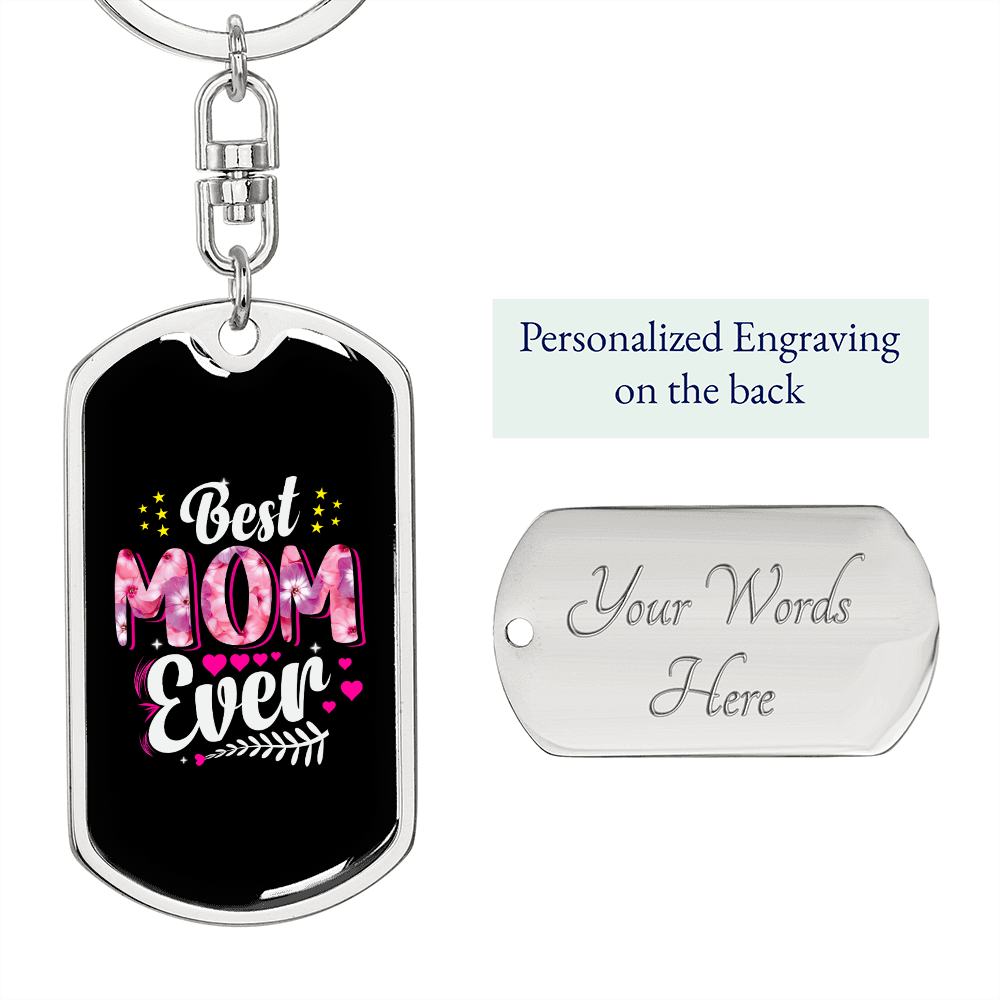 Best Mom Ever Glitters Keychain Stainless Steel or 18k Gold Dog Tag Keyring-Express Your Love Gifts