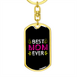 Best Mom Ever Green Pink Keychain Stainless Steel or 18k Gold Dog Tag Keyring-Express Your Love Gifts
