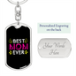 Best Mom Ever Green Pink Keychain Stainless Steel or 18k Gold Dog Tag Keyring-Express Your Love Gifts