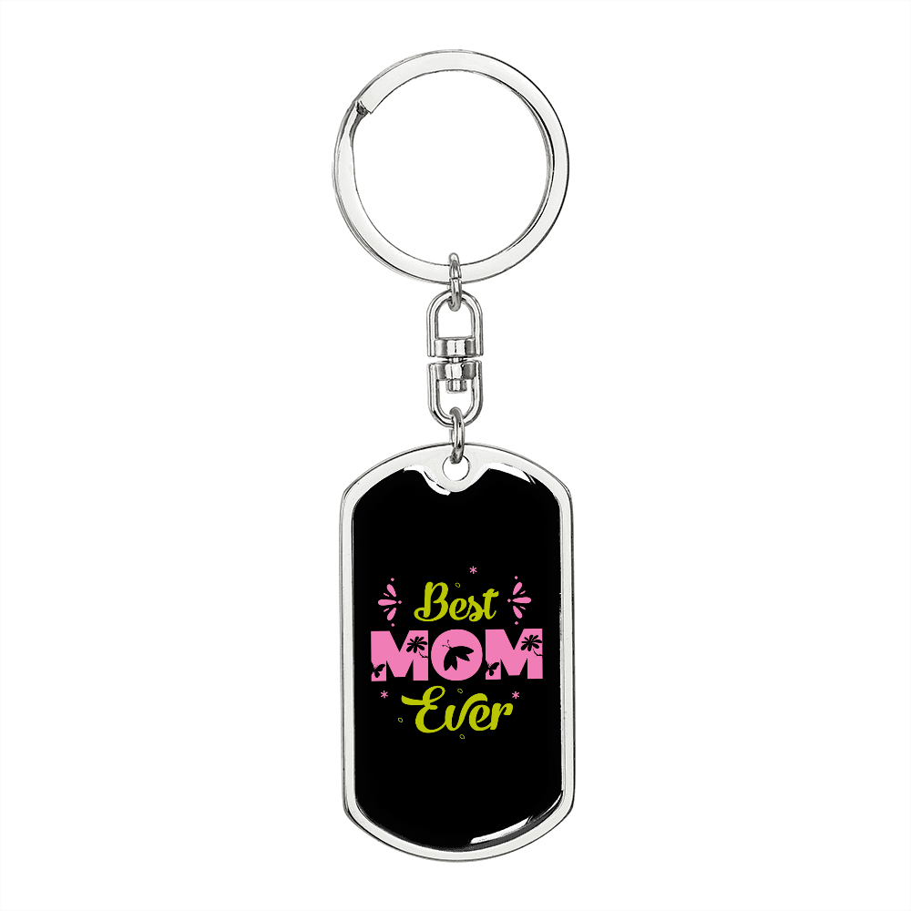 Best Mom Ever Pink Green Keychain Stainless Steel or 18k Gold Dog Tag Keyring-Express Your Love Gifts