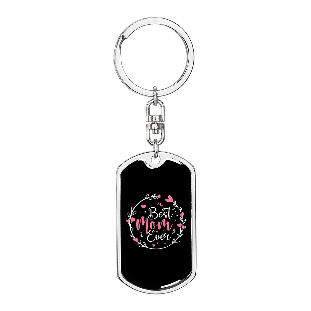 Best Mom Ever Pink Hearts Keychain Stainless Steel or 18k Gold Dog Tag Keyring-Express Your Love Gifts