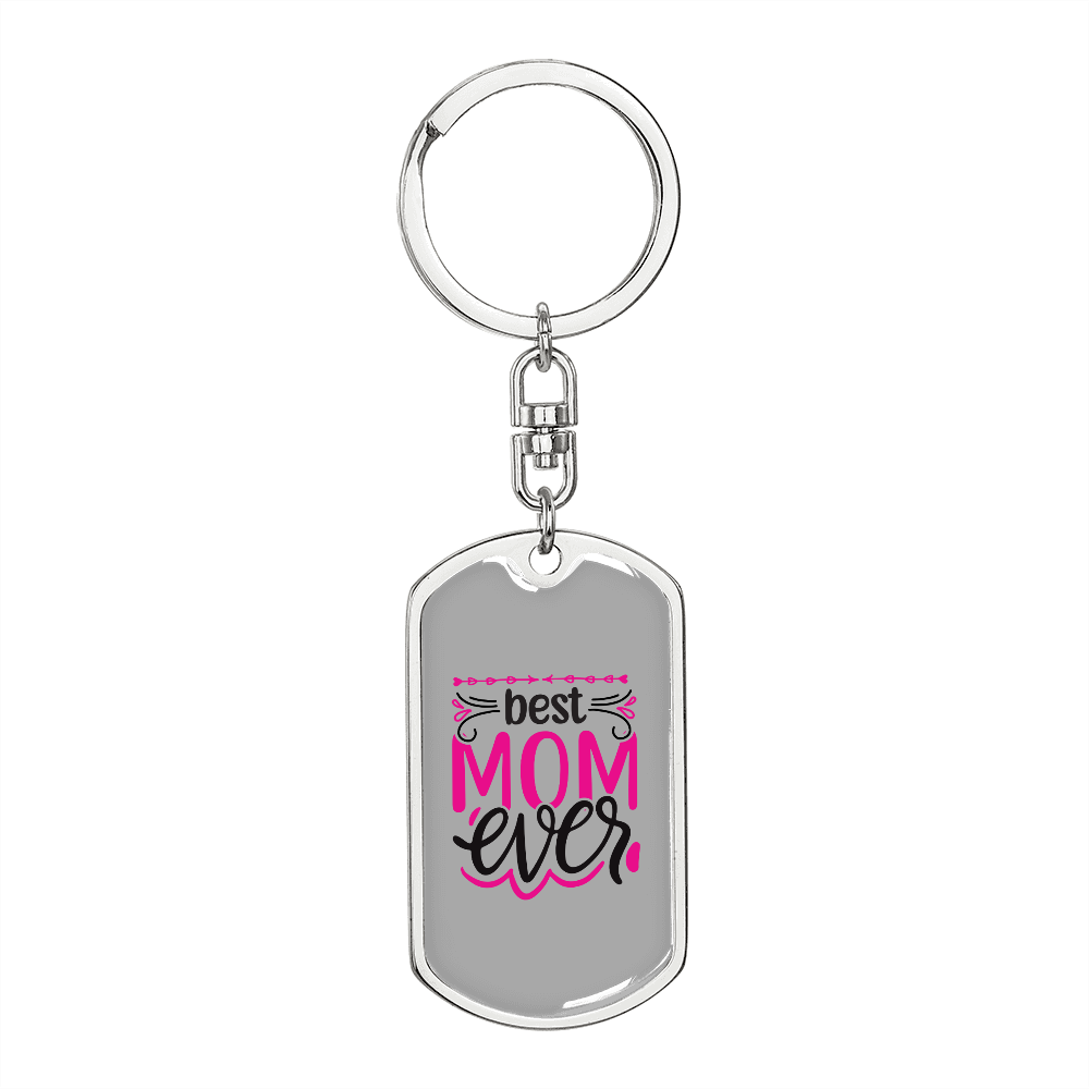 Best Mom Ever Pink Keychain Stainless Steel or 18k Gold Dog Tag Keyring-Express Your Love Gifts