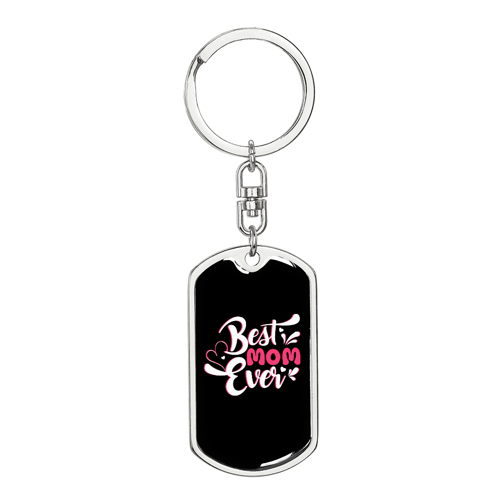 Best Mom Ever Red White Keychain Stainless Steel or 18k Gold Dog Tag Keyring-Express Your Love Gifts