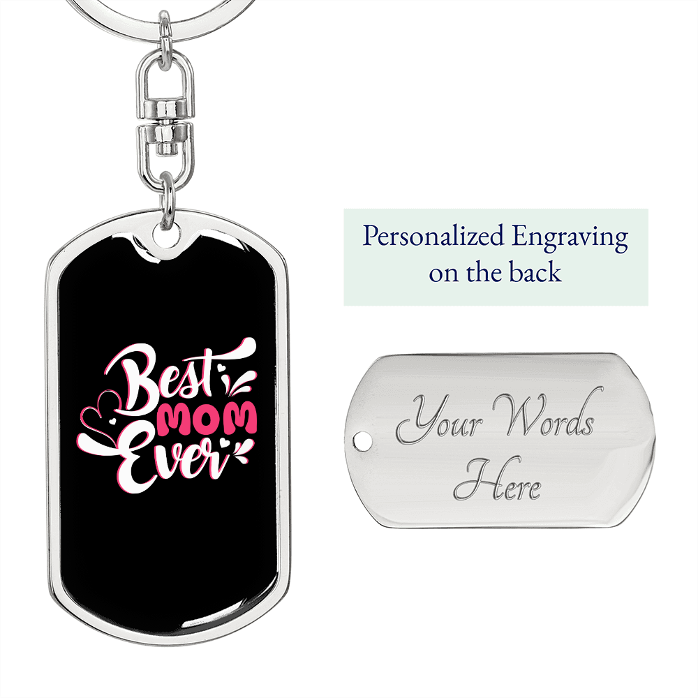 Best Mom Ever Red White Keychain Stainless Steel or 18k Gold Dog Tag Keyring-Express Your Love Gifts