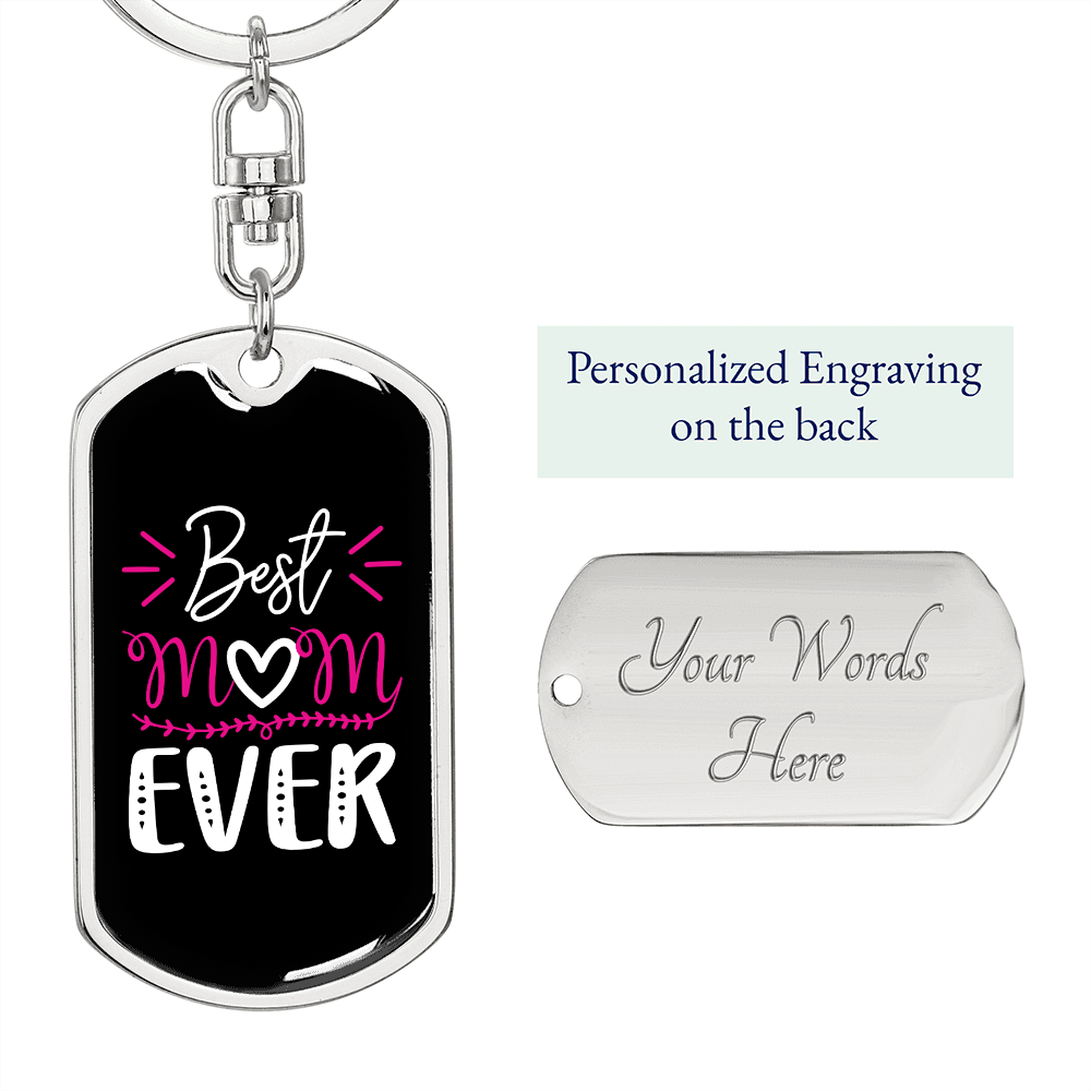 Best Mom Ever White Heart Keychain Stainless Steel or 18k Gold Dog Tag Keyring-Express Your Love Gifts