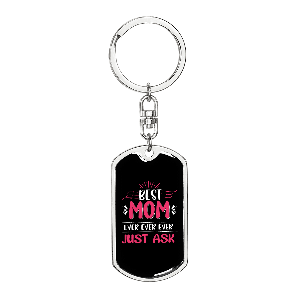 Best Mom Ever White Pink Keychain Stainless Steel or 18k Gold Dog Tag Keyring-Express Your Love Gifts