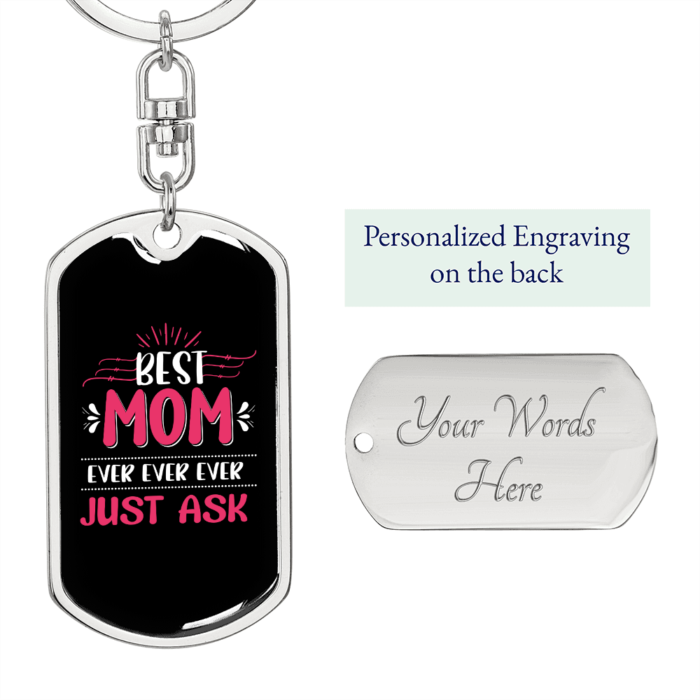 Best Mom Ever White Pink Keychain Stainless Steel or 18k Gold Dog Tag Keyring-Express Your Love Gifts