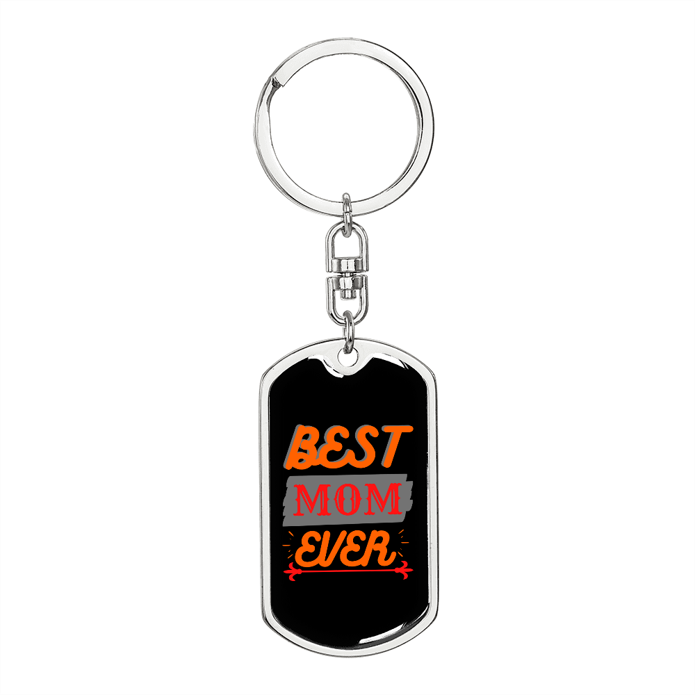 Best Mom Ever Yellow Orange Keychain Stainless Steel or 18k Gold Dog Tag Keyring-Express Your Love Gifts