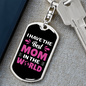 Best Mom in The World Pink White Keychain Stainless Steel or 18k Gold Dog Tag Keyring-Express Your Love Gifts