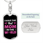 Best Mom in The World Pink White Keychain Stainless Steel or 18k Gold Dog Tag Keyring-Express Your Love Gifts