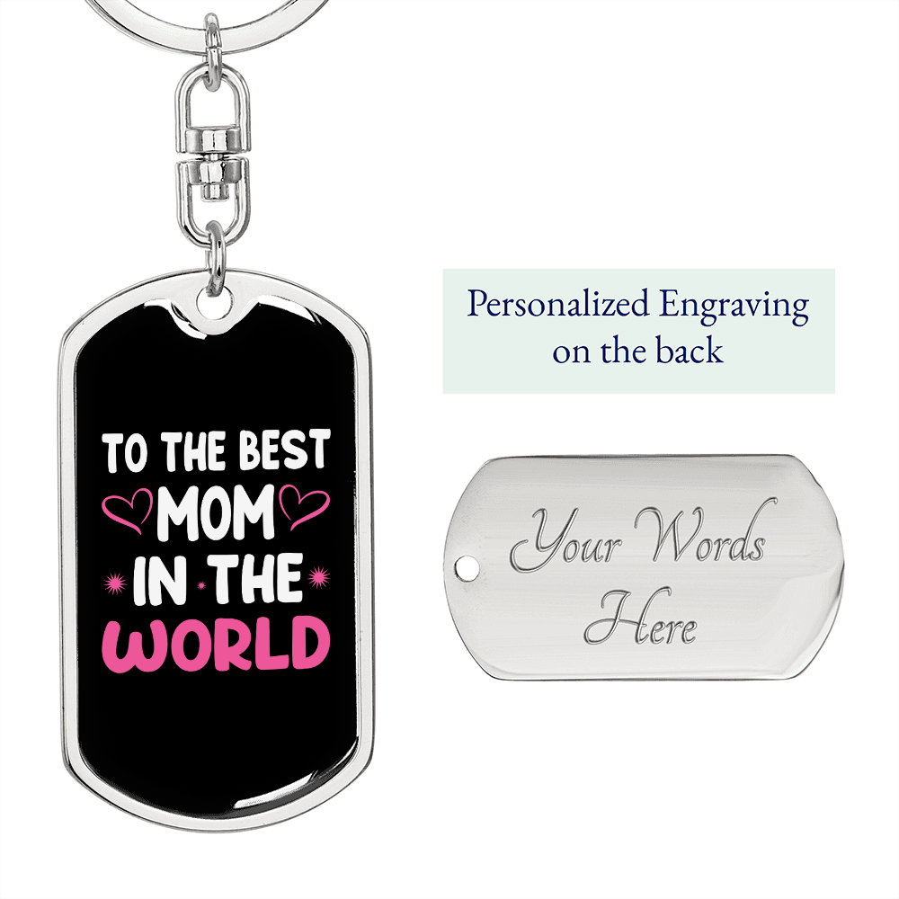 Best Mom in The World White Black Keychain Stainless Steel or 18k Gold Dog Tag Keyring-Express Your Love Gifts