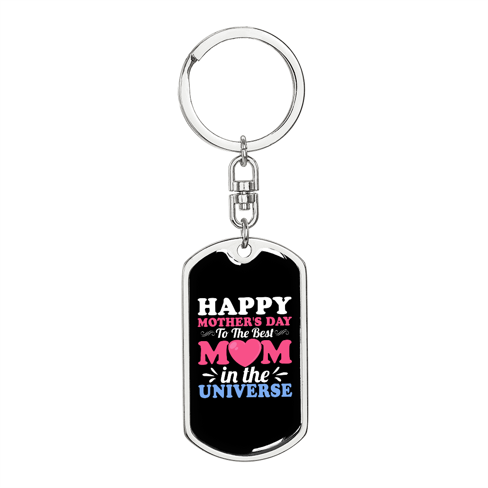 Best Mom in Universe Keychain Stainless Steel or 18k Gold Dog Tag Keyring-Express Your Love Gifts