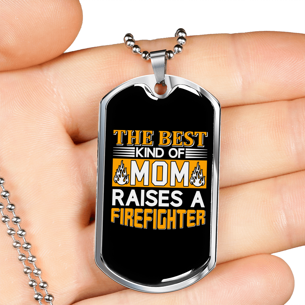 Best Mom Of Firefighter Gift Stainless Steel or 18k Gold Dog Tag 24" Chain-Express Your Love Gifts