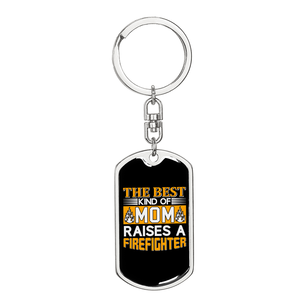 Best Mom Of Firefighter Keychain Stainless Steel or 18k Gold Dog Tag Keyring-Express Your Love Gifts