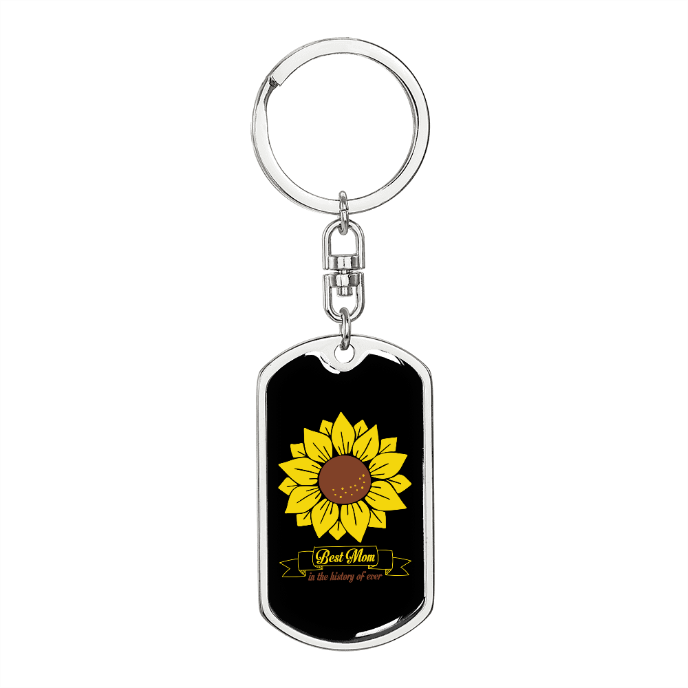Best Mom Sunflower Keychain Stainless Steel or 18k Gold Dog Tag Keyring-Express Your Love Gifts