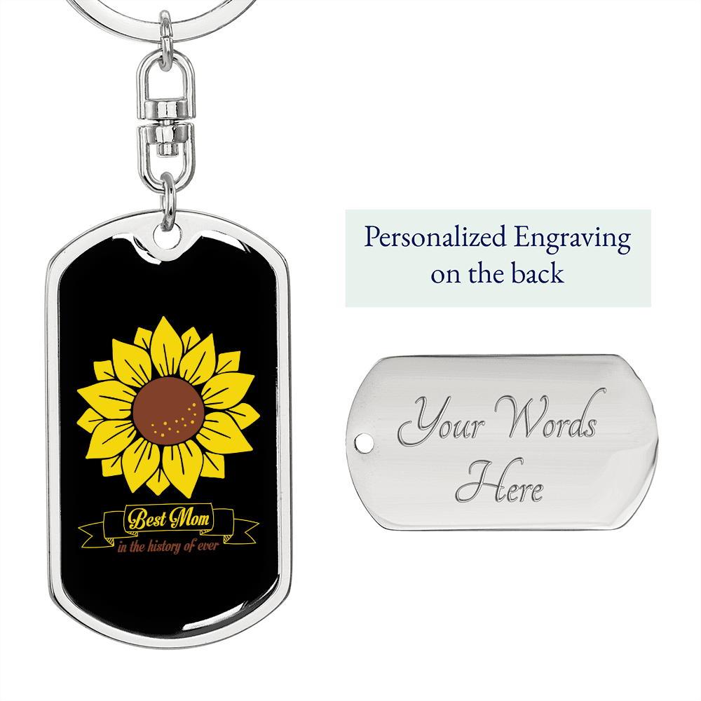 Best Mom Sunflower Keychain Stainless Steel or 18k Gold Dog Tag Keyring-Express Your Love Gifts