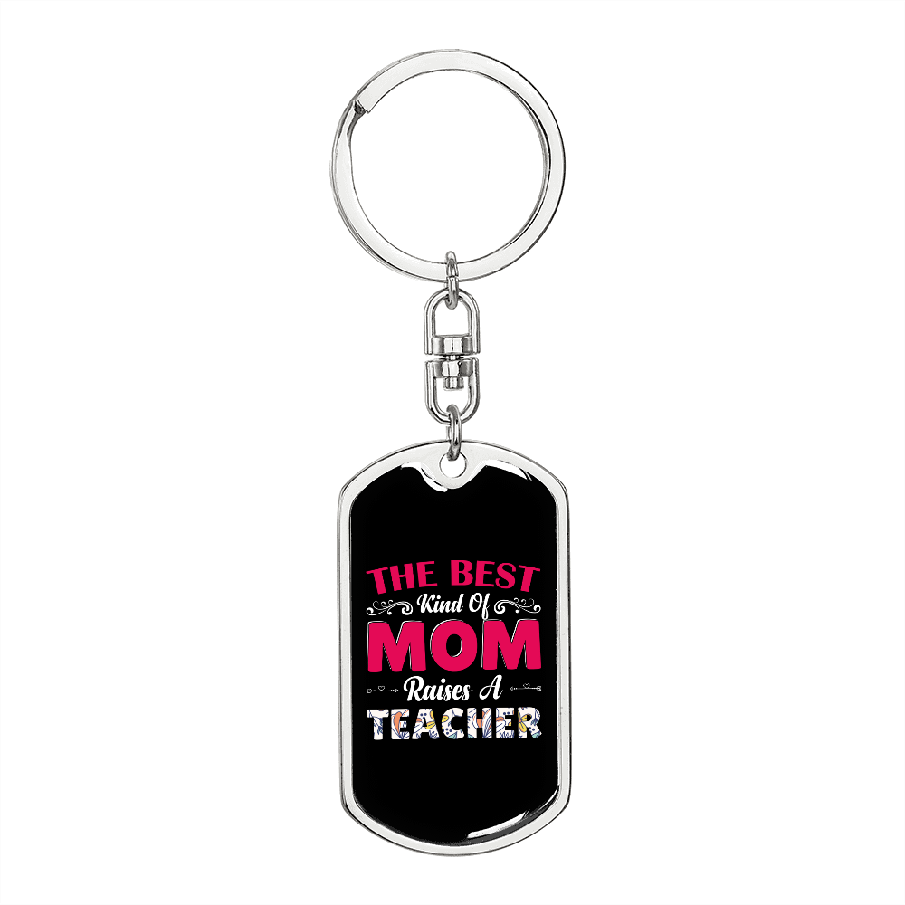 Best Mom Teacher Keychain Stainless Steel or 18k Gold Dog Tag Keyring-Express Your Love Gifts