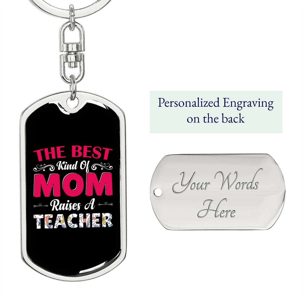 Best Mom Teacher Keychain Stainless Steel or 18k Gold Dog Tag Keyring-Express Your Love Gifts