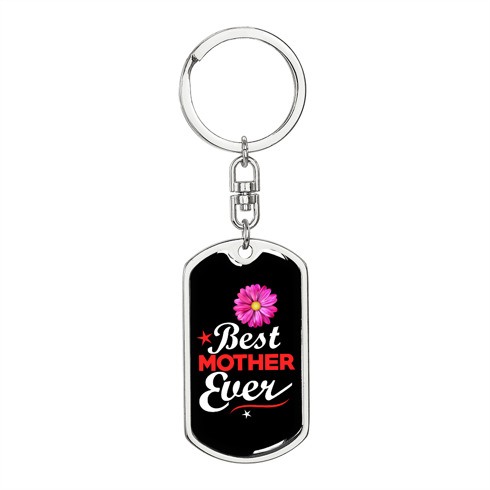 Best Mother Ever Flower Mom Keychain Stainless Steel or 18k Gold Dog Tag Keyring-Express Your Love Gifts